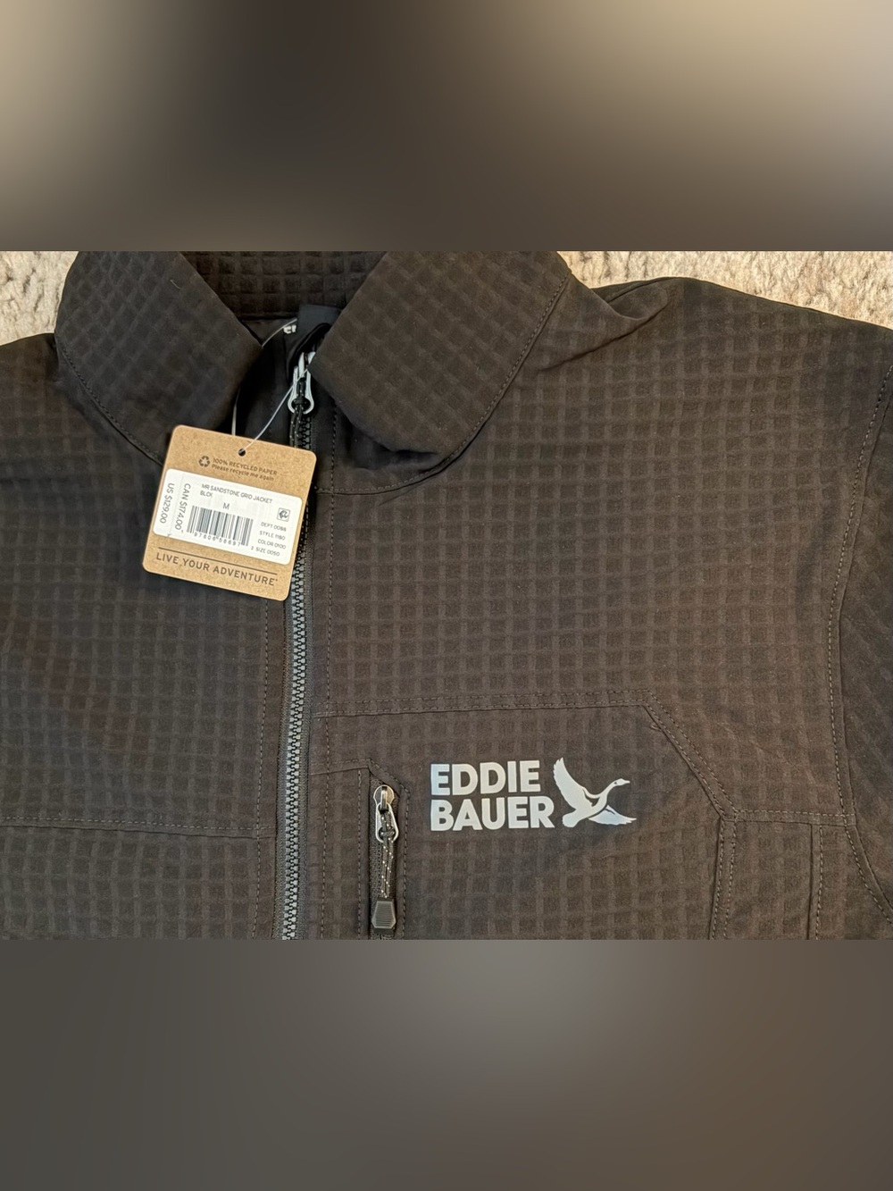 $129 Eddie Bauer Sandstone Grid Black Jacket Men’s Sz: Medium - Picture 3 of 6
